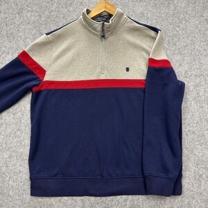IZOD Advantage Performance Pullover Men's Size Large Gray Navy Red Quarter Zip‎